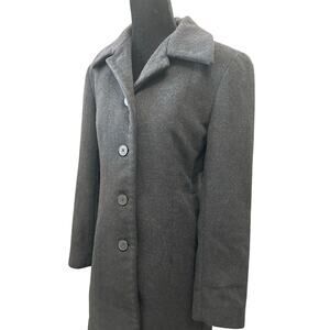 Vintage Anne Klein Wool Coat Charcoal Gray Red Paisley Lining 4P Petite